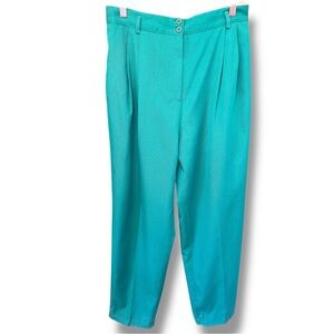 NWT. Vintage Benard Holtzman Teal High-Waist Pleated Trausers. 100%Wool. Size 14